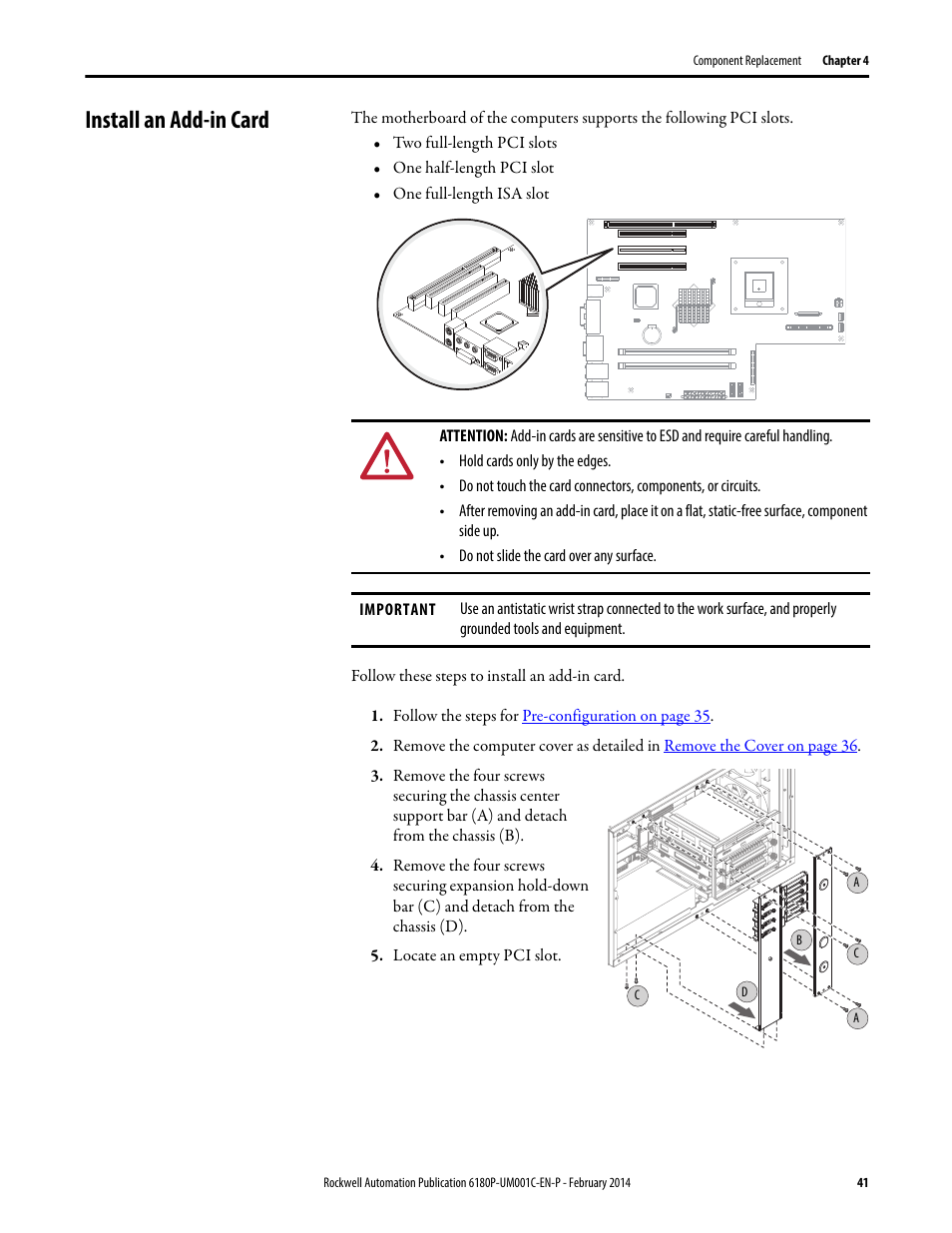 Install an add-in card | Rockwell Automation 6180P-xxxx Integrated Display Computers with Keypad User Manual User Manual | Page 41 / 68