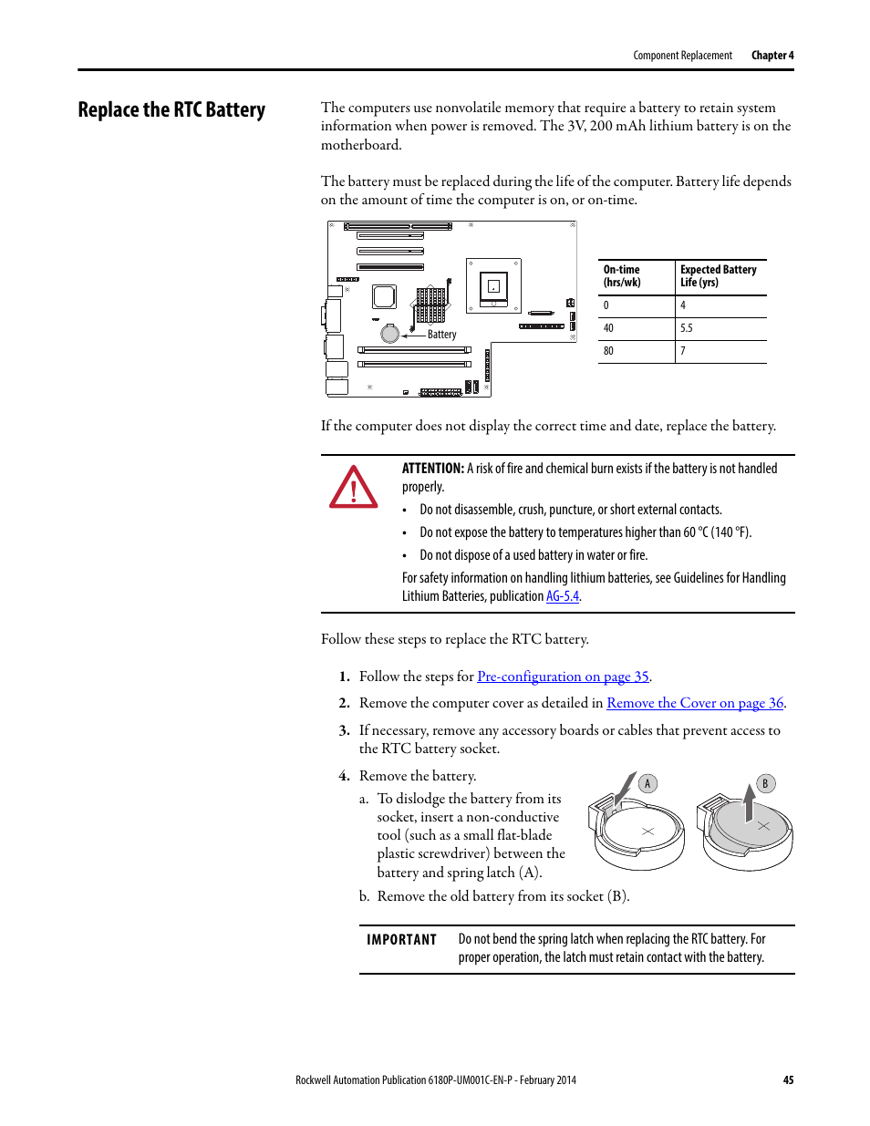 Replace the rtc battery | Rockwell Automation 6180P-xxxx Integrated Display Computers with Keypad User Manual User Manual | Page 45 / 68
