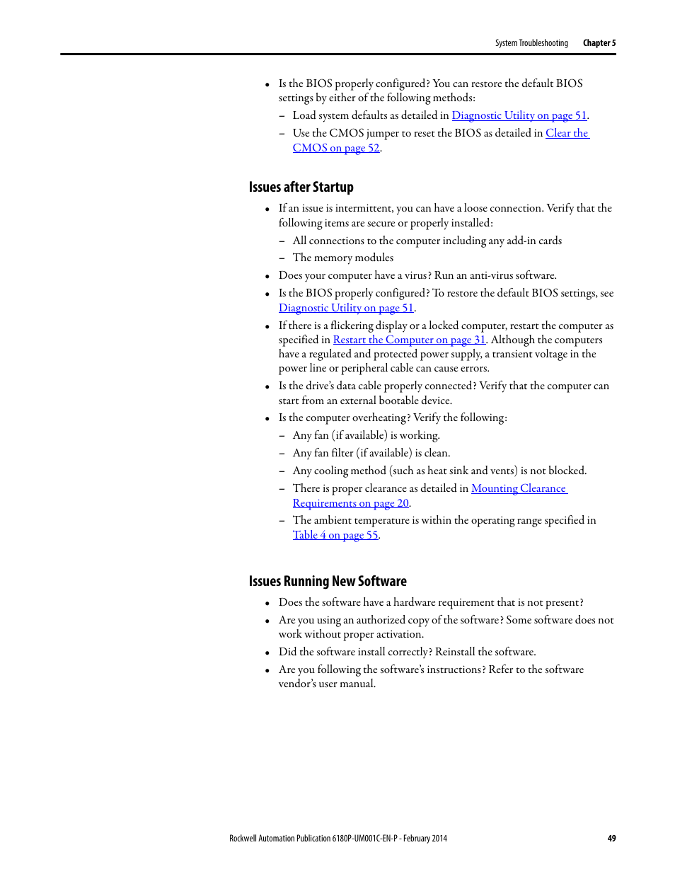 Issues after startup, Issues running new software, Issues after startup issues running new software | Rockwell Automation 6180P-xxxx Integrated Display Computers with Keypad User Manual User Manual | Page 49 / 68