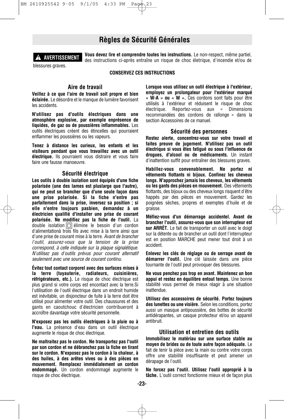 Règles de sécurité générales | Bosch 1617 User Manual | Page 23 / 68
