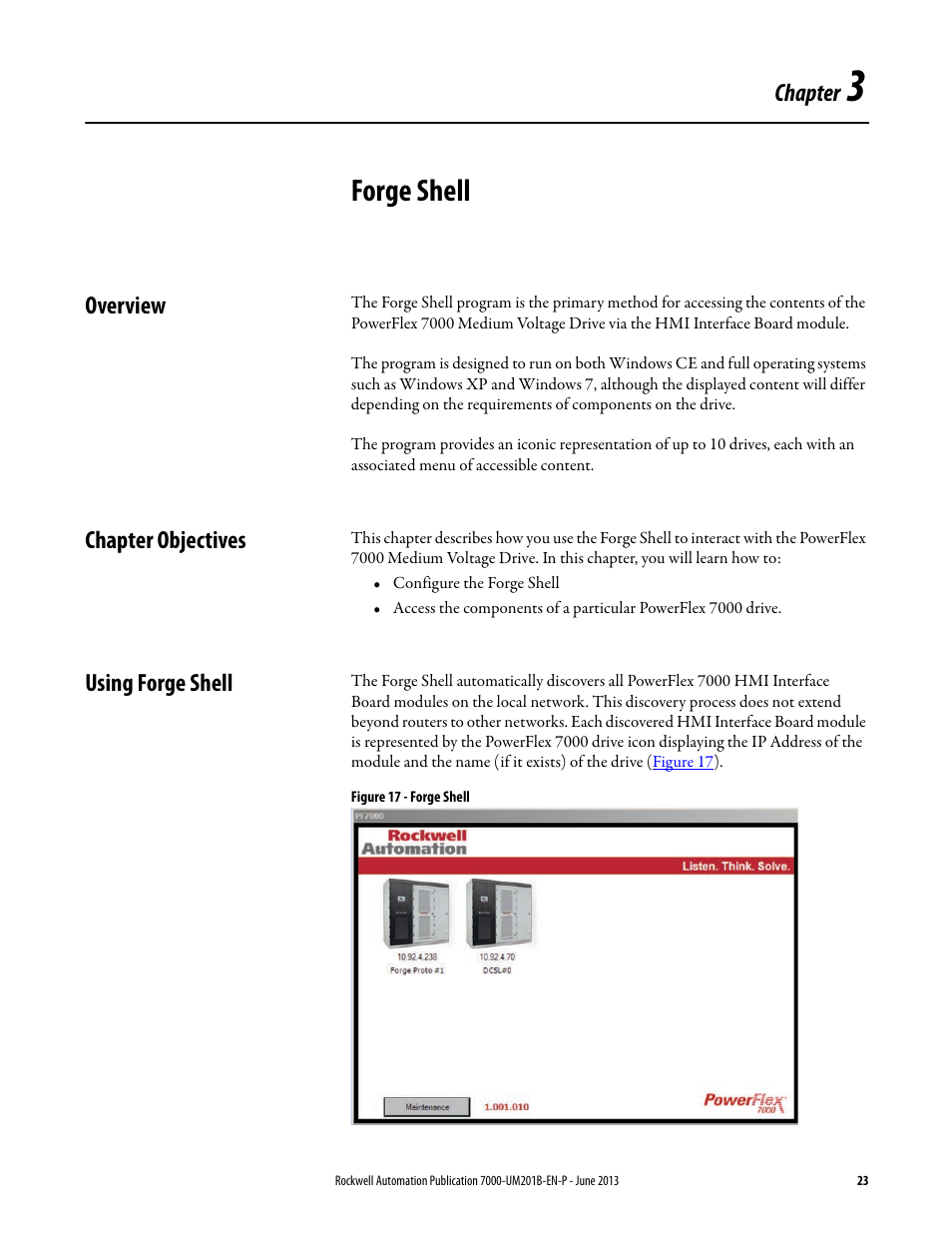 3 - forge shell, Overview, Chapter objectives | Using forge shell, Chapter 3, Forge shell, Overview chapter objectives using forge shell, Chapter | Rockwell Automation 7000 PowerFlex HMI Offering with Enhanced Functionality User Manual | Page 25 / 90