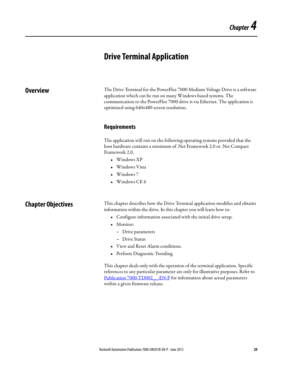 4 - drive terminal application, Overview, Requirements | Chapter objectives, Chapter 4, Drive terminal application, Chapter | Rockwell Automation 7000 PowerFlex HMI Offering with Enhanced Functionality User Manual | Page 31 / 90