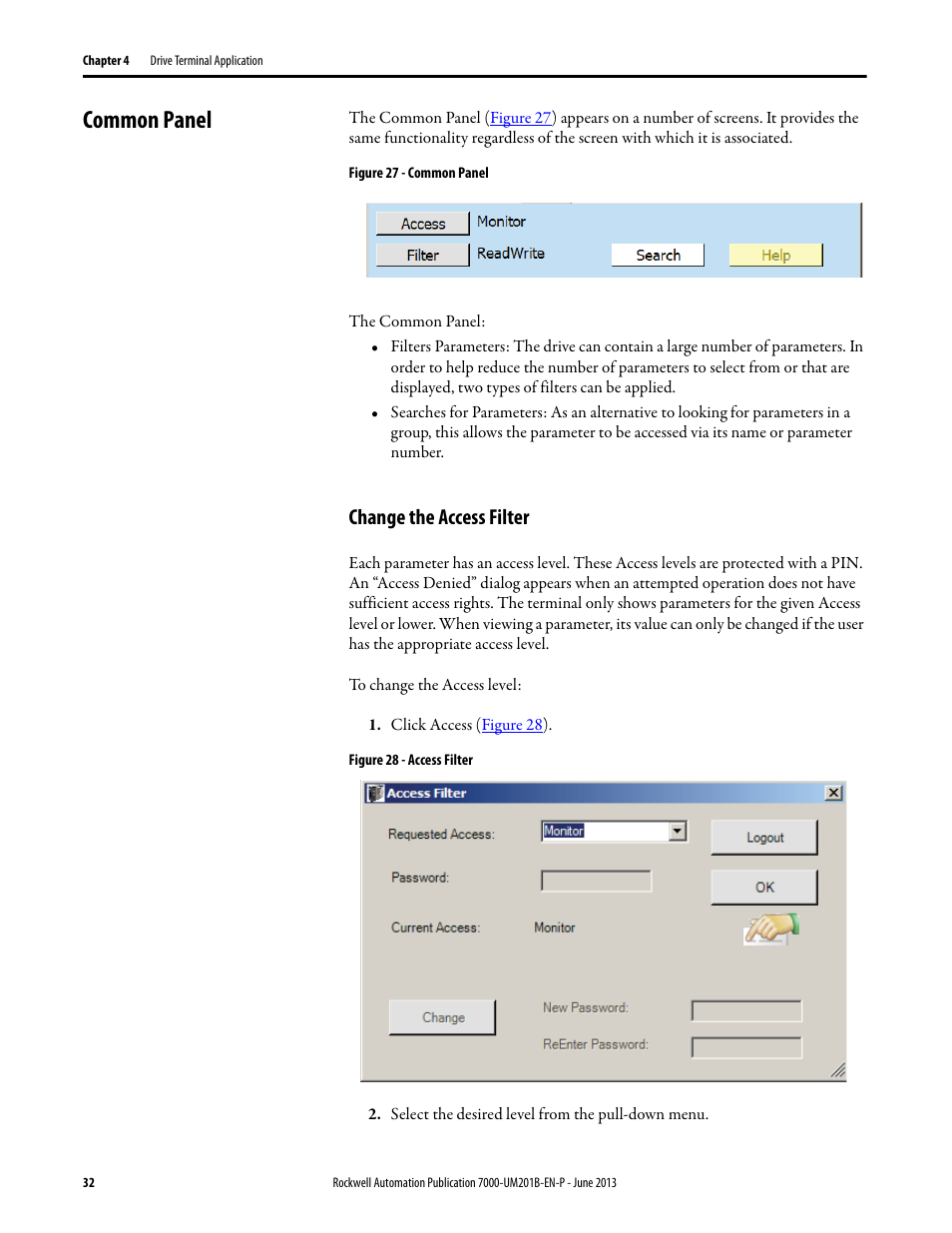 Common panel, Change the access filter | Rockwell Automation 7000 PowerFlex HMI Offering with Enhanced Functionality User Manual | Page 34 / 90