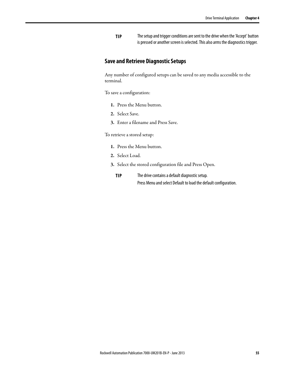 Save and retrieve diagnostic setups | Rockwell Automation 7000 PowerFlex HMI Offering with Enhanced Functionality User Manual | Page 57 / 90