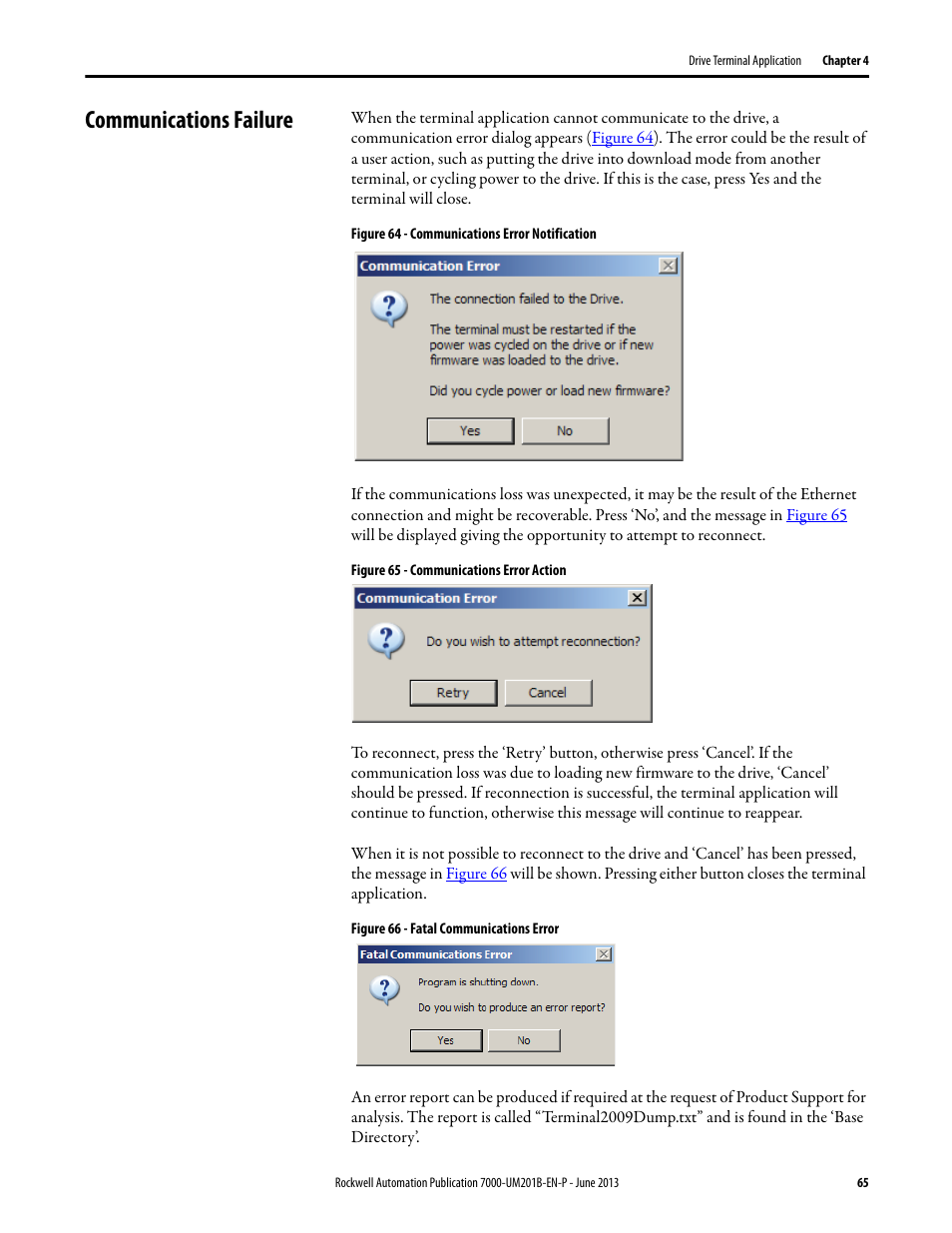 Communications failure | Rockwell Automation 7000 PowerFlex HMI Offering with Enhanced Functionality User Manual | Page 67 / 90