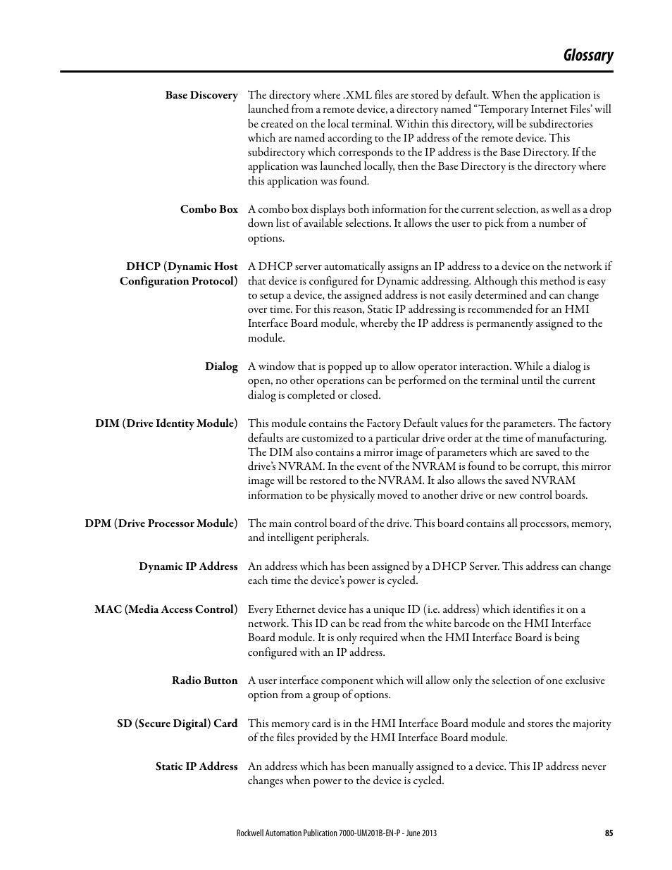 Glossary | Rockwell Automation 7000 PowerFlex HMI Offering with Enhanced Functionality User Manual | Page 87 / 90