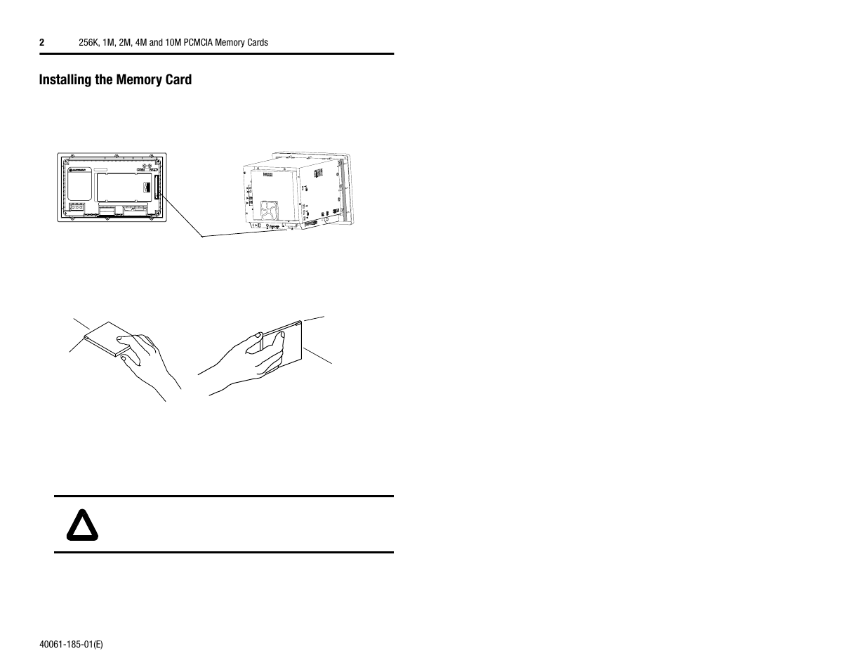 Installing the memory card | Rockwell Automation 2711-NM11, -NM12, -NM13, -NM14, -NM15 PCMCIA Memory Cards User Manual | Page 4 / 14