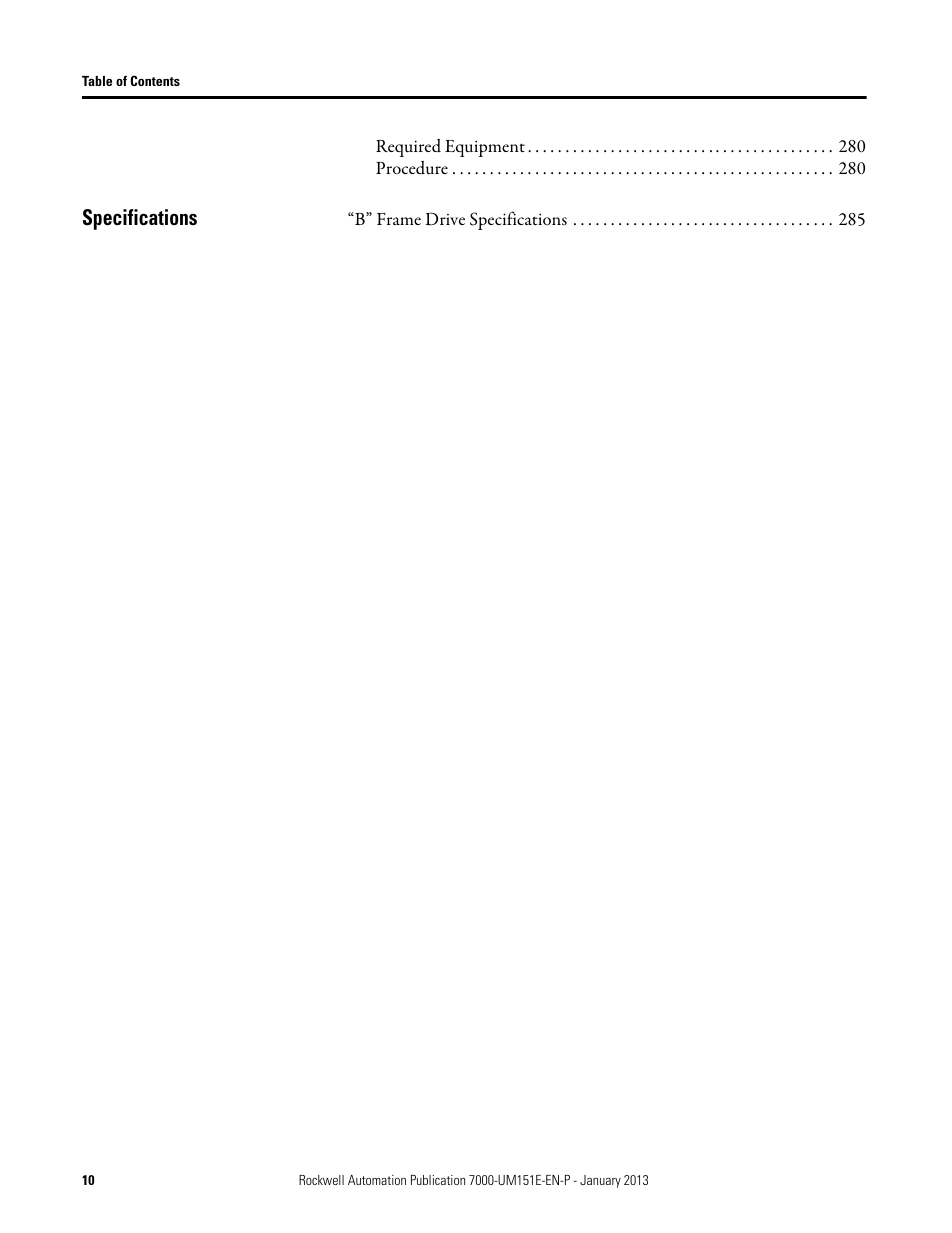 Specifications | Rockwell Automation 7000 PowerFlex Medium Voltage AC Drive (B Frame) - ForGe Control (PanelView 550) User Manual | Page 10 / 290