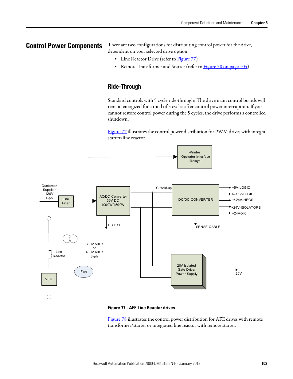 Control power components, Ride-through | Rockwell Automation 7000 PowerFlex Medium Voltage AC Drive (B Frame) - ForGe Control (PanelView 550) User Manual | Page 103 / 290