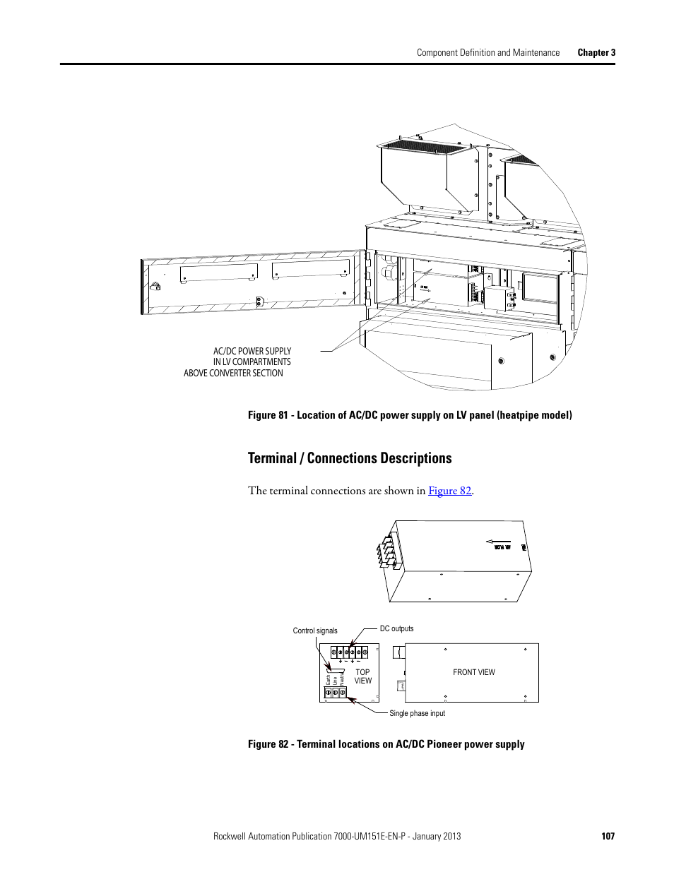 Terminal / connections descriptions, The terminal connections are shown in figure 82 | Rockwell Automation 7000 PowerFlex Medium Voltage AC Drive (B Frame) - ForGe Control (PanelView 550) User Manual | Page 107 / 290