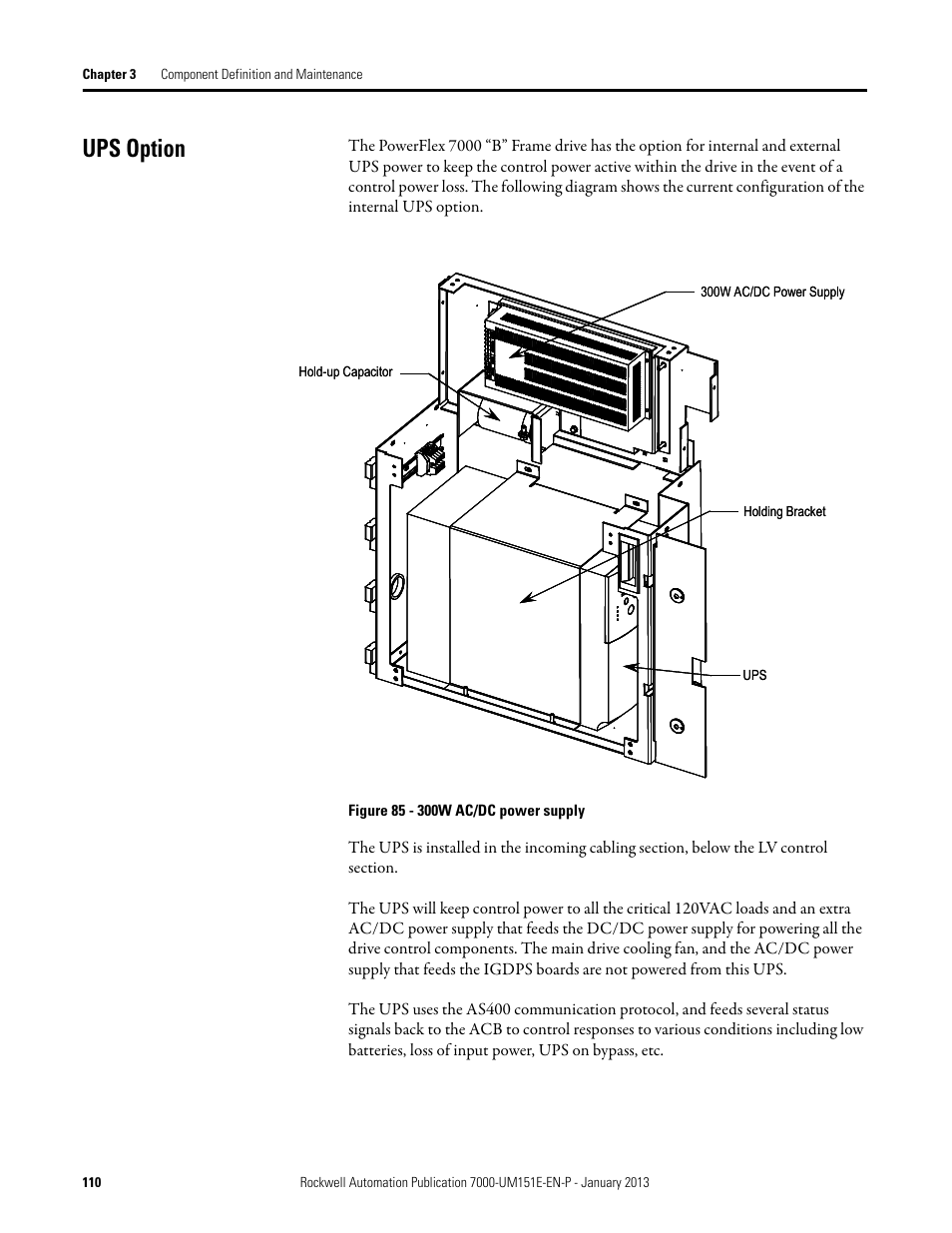 Ups option | Rockwell Automation 7000 PowerFlex Medium Voltage AC Drive (B Frame) - ForGe Control (PanelView 550) User Manual | Page 110 / 290