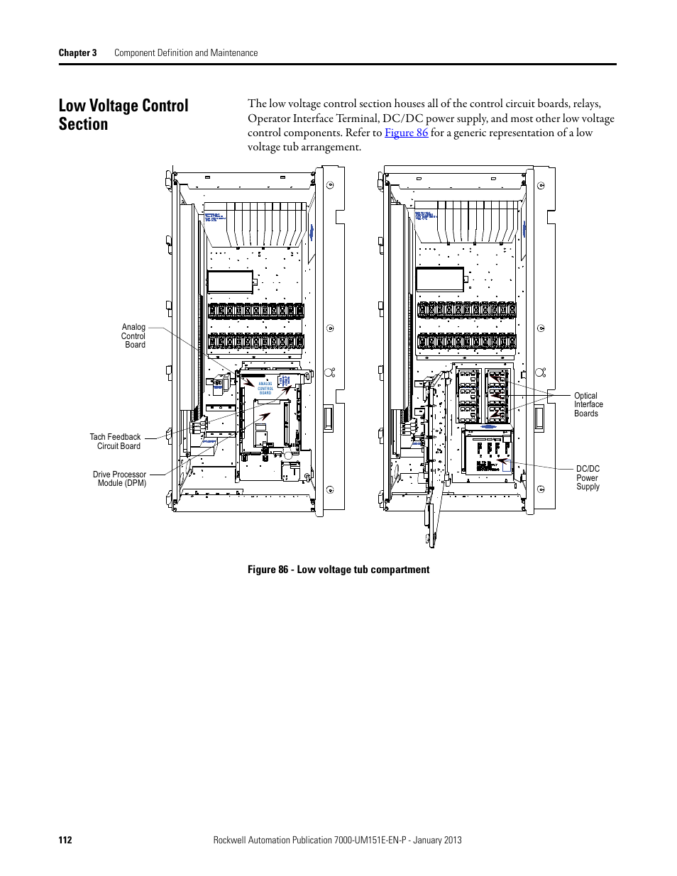 Low voltage control section | Rockwell Automation 7000 PowerFlex Medium Voltage AC Drive (B Frame) - ForGe Control (PanelView 550) User Manual | Page 112 / 290