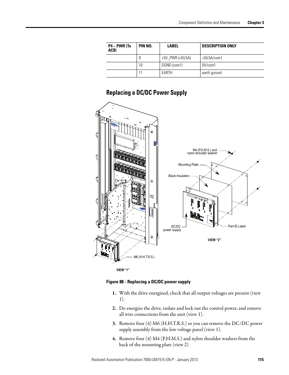 Replacing a dc/dc power supply | Rockwell Automation 7000 PowerFlex Medium Voltage AC Drive (B Frame) - ForGe Control (PanelView 550) User Manual | Page 115 / 290