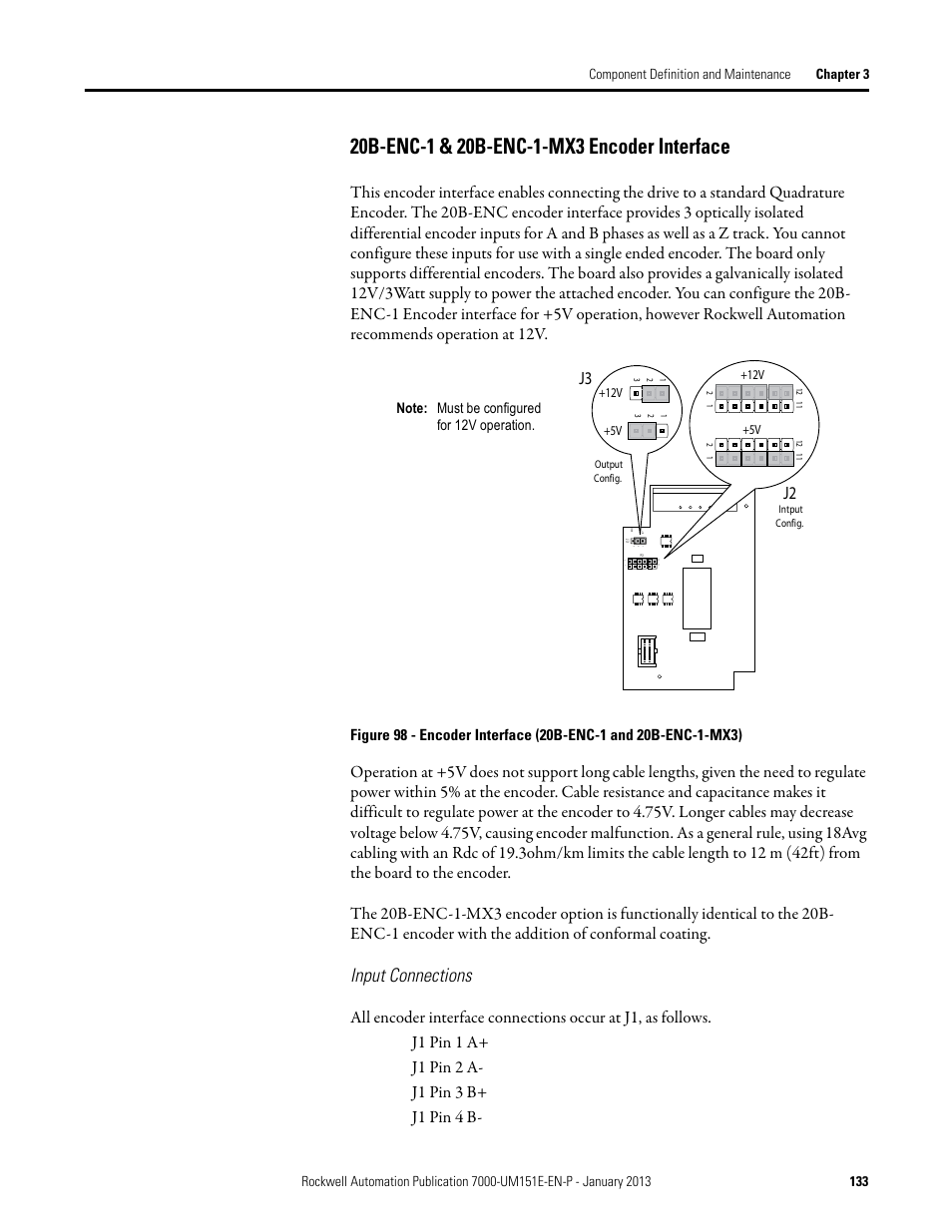 20b-enc-1 & 20b-enc-1-mx3 encoder interface, Input connections | Rockwell Automation 7000 PowerFlex Medium Voltage AC Drive (B Frame) - ForGe Control (PanelView 550) User Manual | Page 133 / 290