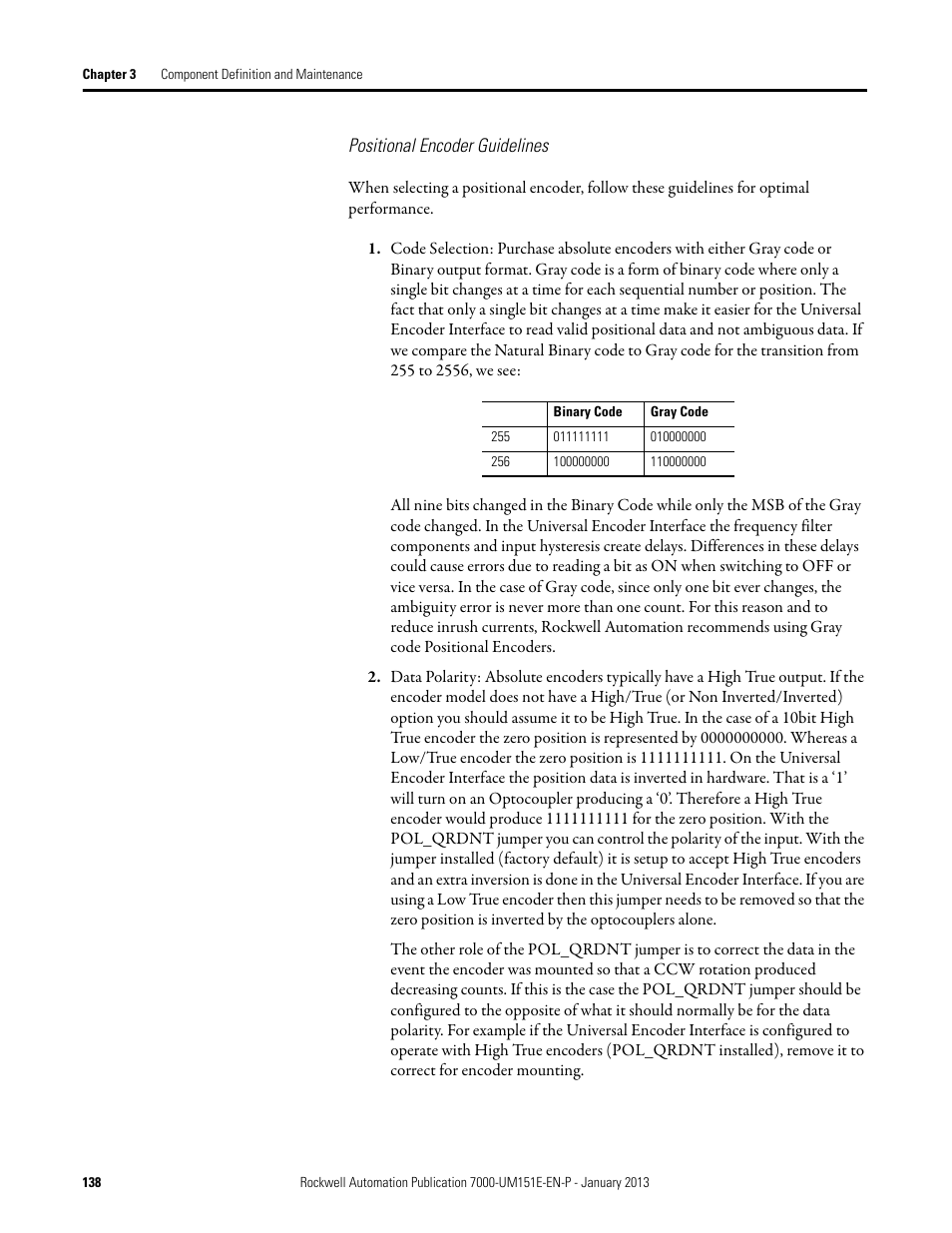 Positional encoder guidelines | Rockwell Automation 7000 PowerFlex Medium Voltage AC Drive (B Frame) - ForGe Control (PanelView 550) User Manual | Page 138 / 290