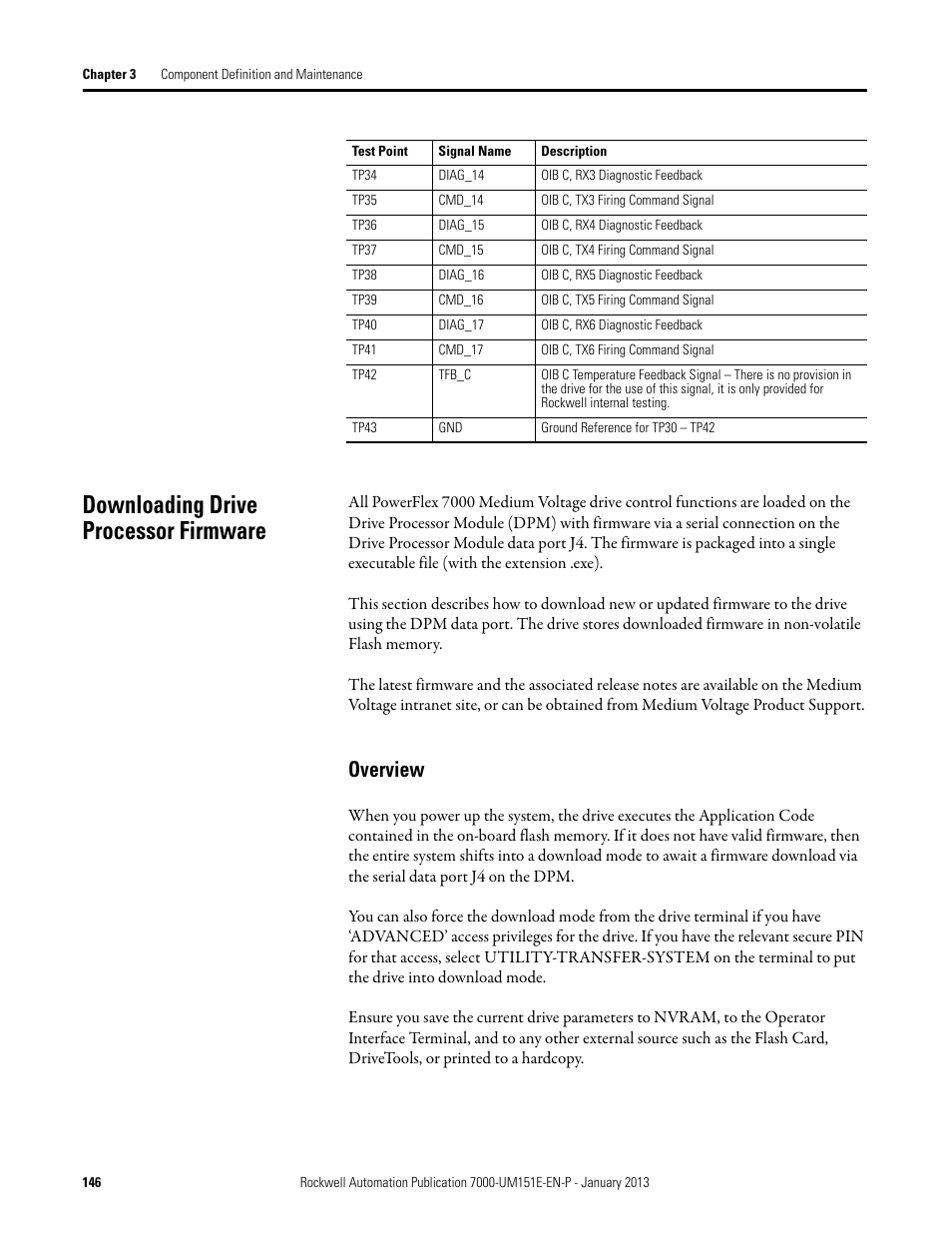 Downloading drive processor firmware, Overview | Rockwell Automation 7000 PowerFlex Medium Voltage AC Drive (B Frame) - ForGe Control (PanelView 550) User Manual | Page 146 / 290