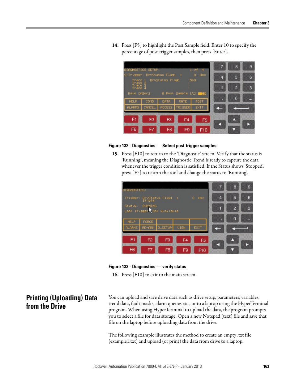Printing (uploading) data from the drive | Rockwell Automation 7000 PowerFlex Medium Voltage AC Drive (B Frame) - ForGe Control (PanelView 550) User Manual | Page 163 / 290