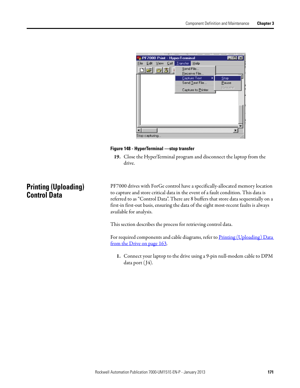 Printing (uploading) control data | Rockwell Automation 7000 PowerFlex Medium Voltage AC Drive (B Frame) - ForGe Control (PanelView 550) User Manual | Page 171 / 290