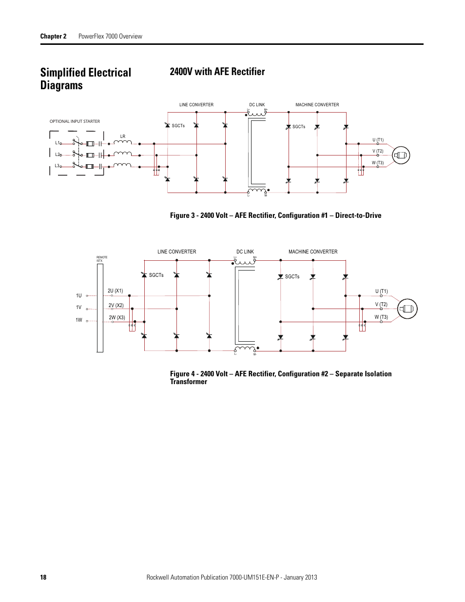 Simplified electrical diagrams, 2400v with afe rectifier | Rockwell Automation 7000 PowerFlex Medium Voltage AC Drive (B Frame) - ForGe Control (PanelView 550) User Manual | Page 18 / 290