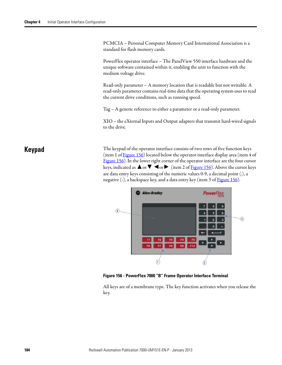 Keypad | Rockwell Automation 7000 PowerFlex Medium Voltage AC Drive (B Frame) - ForGe Control (PanelView 550) User Manual | Page 184 / 290