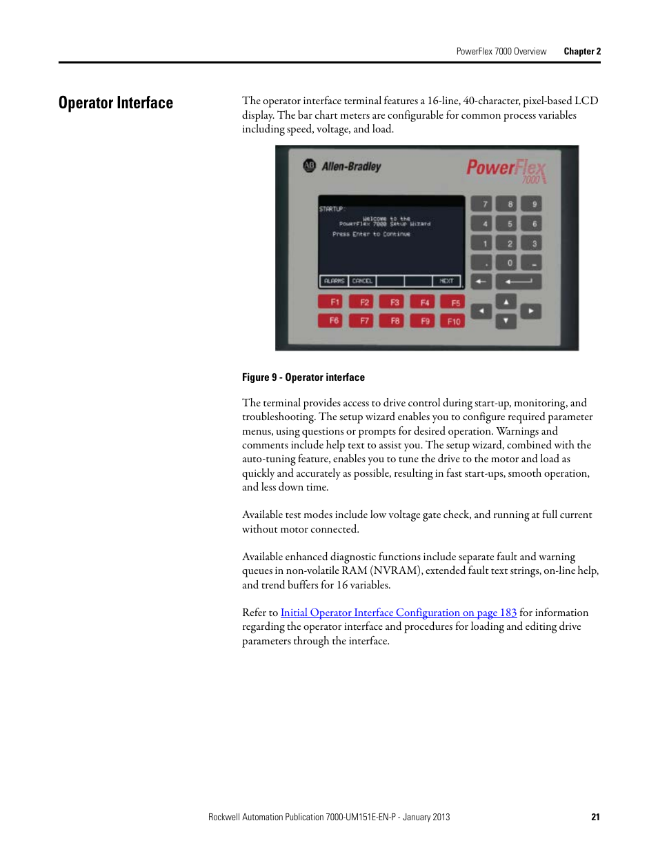 Operator interface | Rockwell Automation 7000 PowerFlex Medium Voltage AC Drive (B Frame) - ForGe Control (PanelView 550) User Manual | Page 21 / 290