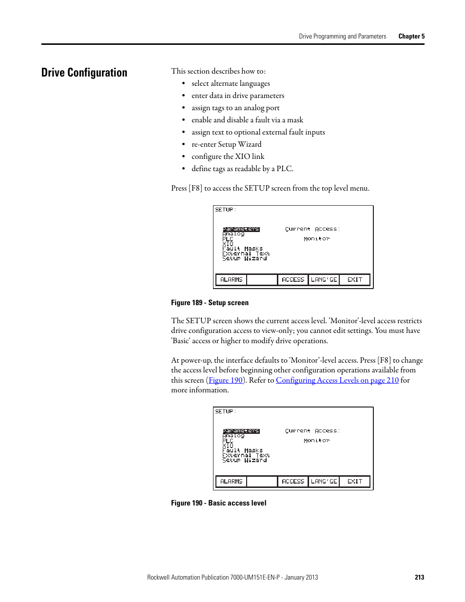 Drive configuration | Rockwell Automation 7000 PowerFlex Medium Voltage AC Drive (B Frame) - ForGe Control (PanelView 550) User Manual | Page 213 / 290