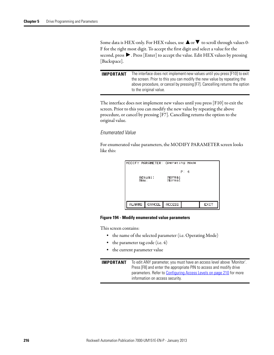 Enumerated value | Rockwell Automation 7000 PowerFlex Medium Voltage AC Drive (B Frame) - ForGe Control (PanelView 550) User Manual | Page 216 / 290