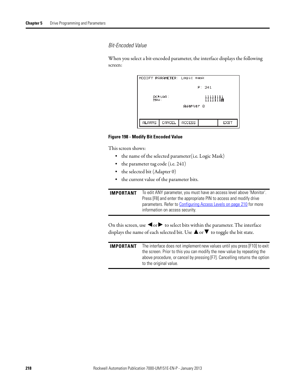 Bit-encoded value | Rockwell Automation 7000 PowerFlex Medium Voltage AC Drive (B Frame) - ForGe Control (PanelView 550) User Manual | Page 218 / 290