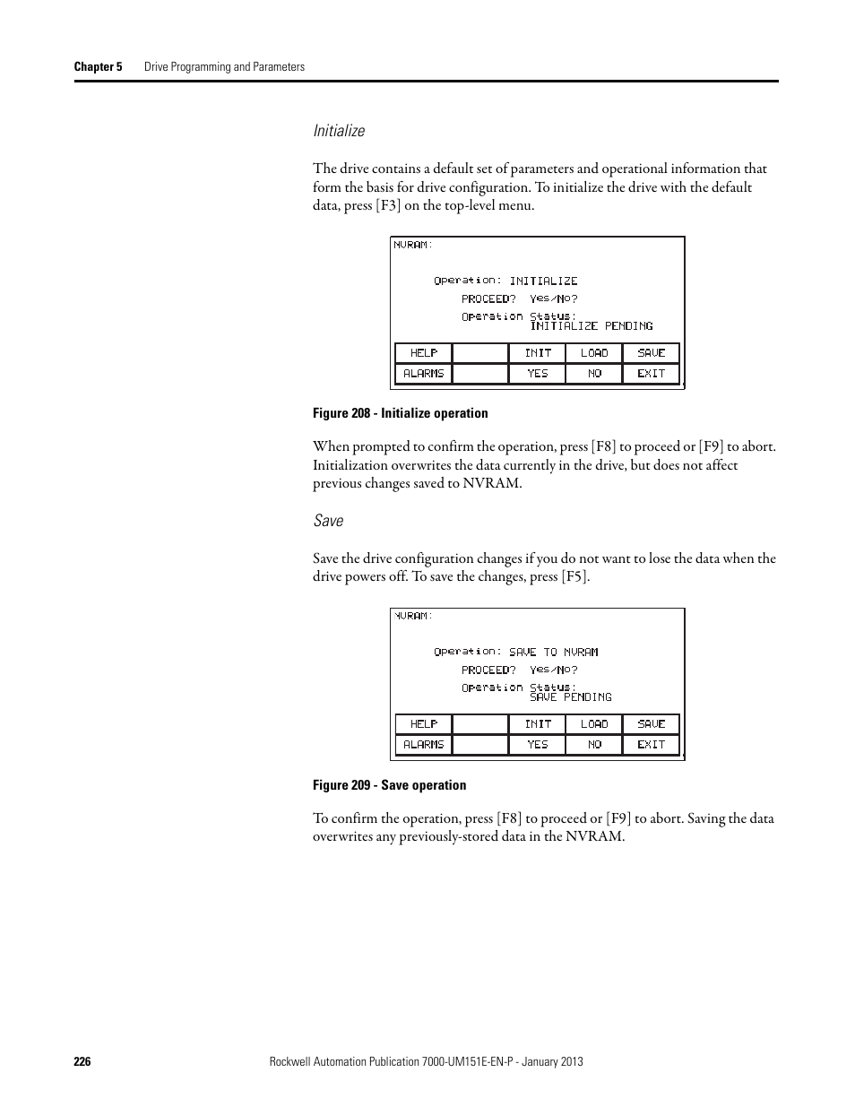 Initialize, Save | Rockwell Automation 7000 PowerFlex Medium Voltage AC Drive (B Frame) - ForGe Control (PanelView 550) User Manual | Page 226 / 290