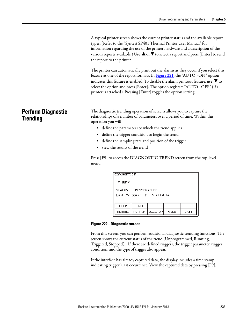 Perform diagnostic trending | Rockwell Automation 7000 PowerFlex Medium Voltage AC Drive (B Frame) - ForGe Control (PanelView 550) User Manual | Page 233 / 290