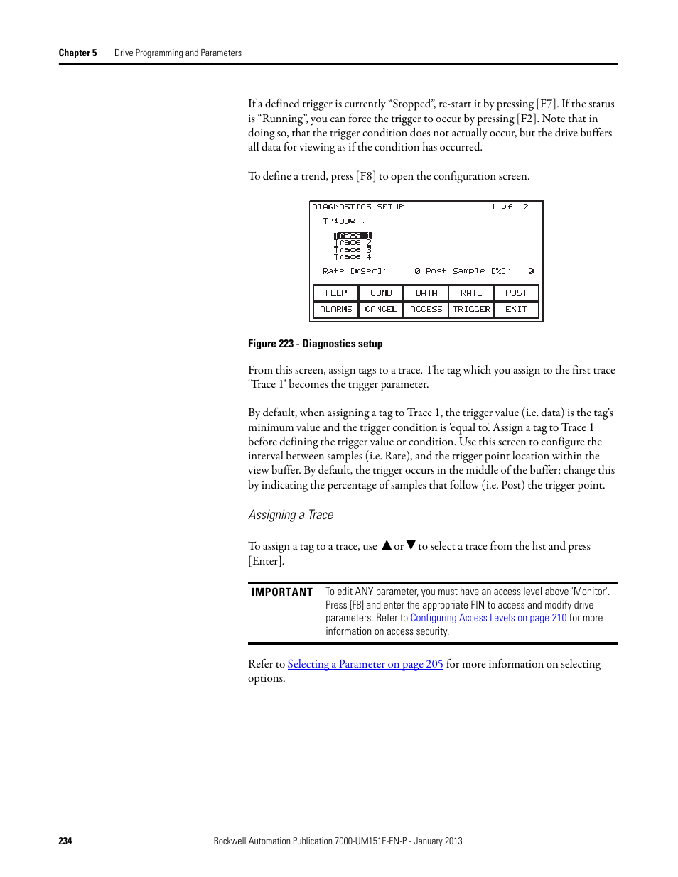 Assigning a trace | Rockwell Automation 7000 PowerFlex Medium Voltage AC Drive (B Frame) - ForGe Control (PanelView 550) User Manual | Page 234 / 290