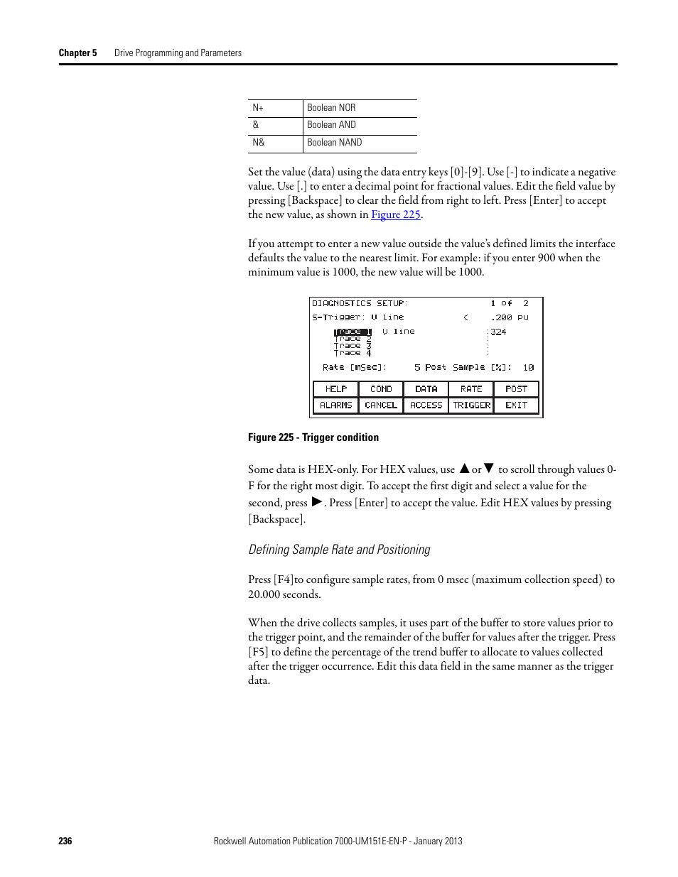 Defining sample rate and positioning | Rockwell Automation 7000 PowerFlex Medium Voltage AC Drive (B Frame) - ForGe Control (PanelView 550) User Manual | Page 236 / 290