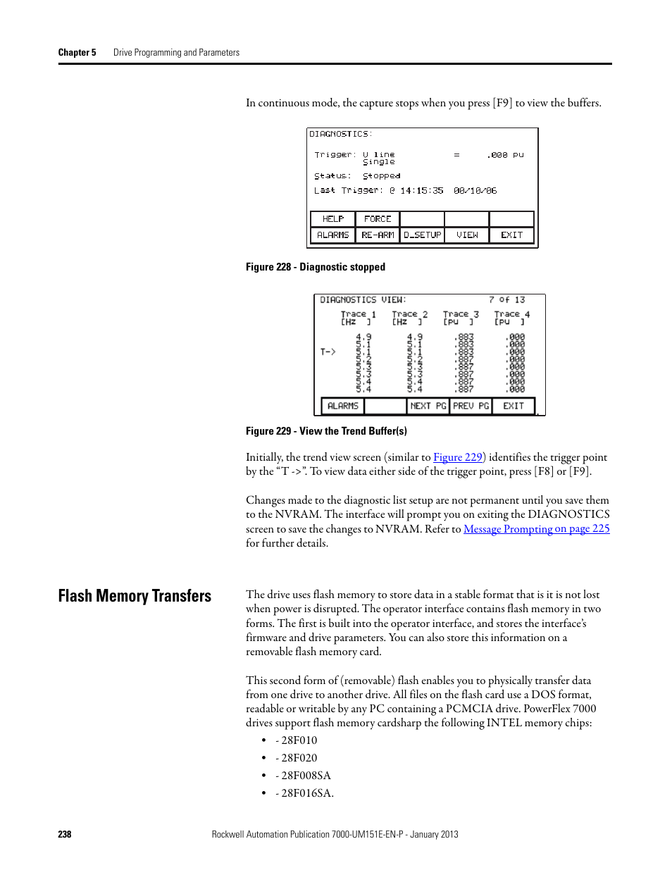 Flash memory transfers, Flash memory transfers on | Rockwell Automation 7000 PowerFlex Medium Voltage AC Drive (B Frame) - ForGe Control (PanelView 550) User Manual | Page 238 / 290