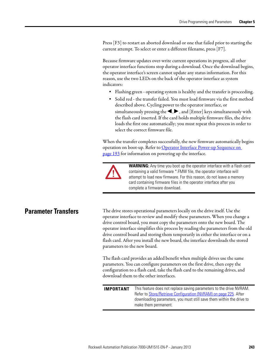 Parameter transfers | Rockwell Automation 7000 PowerFlex Medium Voltage AC Drive (B Frame) - ForGe Control (PanelView 550) User Manual | Page 243 / 290
