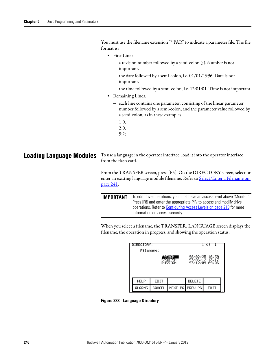 Loading language modules | Rockwell Automation 7000 PowerFlex Medium Voltage AC Drive (B Frame) - ForGe Control (PanelView 550) User Manual | Page 246 / 290