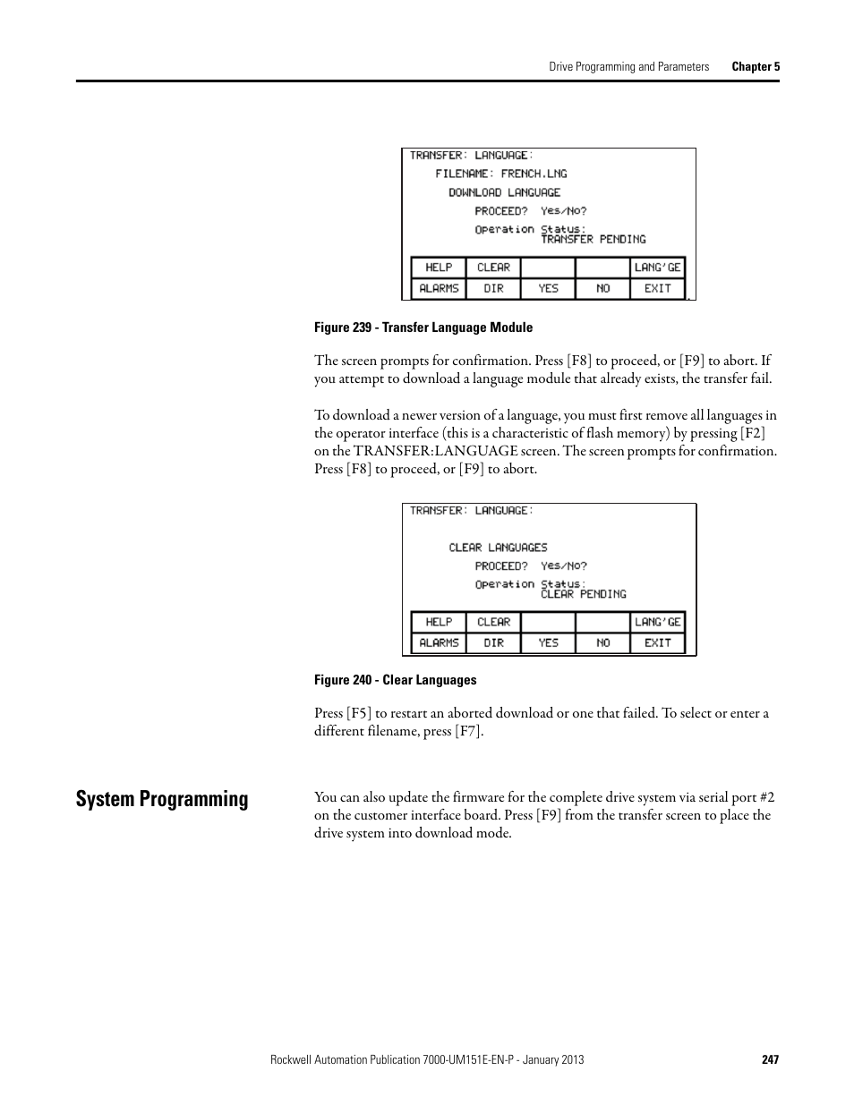 System programming | Rockwell Automation 7000 PowerFlex Medium Voltage AC Drive (B Frame) - ForGe Control (PanelView 550) User Manual | Page 247 / 290