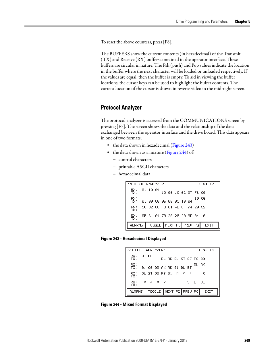 Protocol analyzer | Rockwell Automation 7000 PowerFlex Medium Voltage AC Drive (B Frame) - ForGe Control (PanelView 550) User Manual | Page 249 / 290