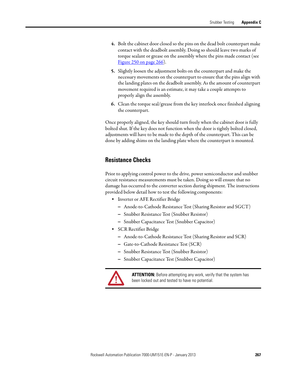 Resistance checks | Rockwell Automation 7000 PowerFlex Medium Voltage AC Drive (B Frame) - ForGe Control (PanelView 550) User Manual | Page 267 / 290