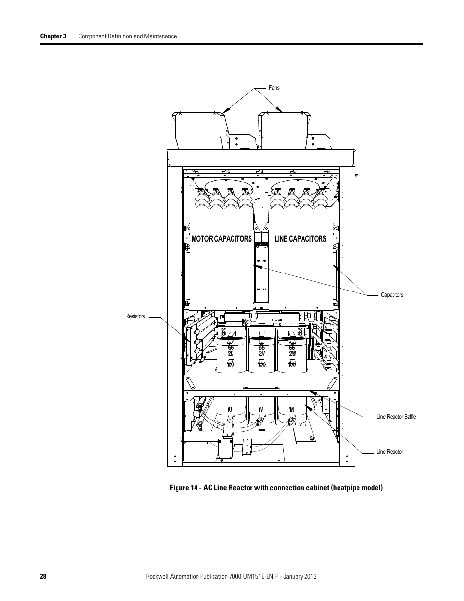 Motor capacitors line capacitors | Rockwell Automation 7000 PowerFlex Medium Voltage AC Drive (B Frame) - ForGe Control (PanelView 550) User Manual | Page 28 / 290