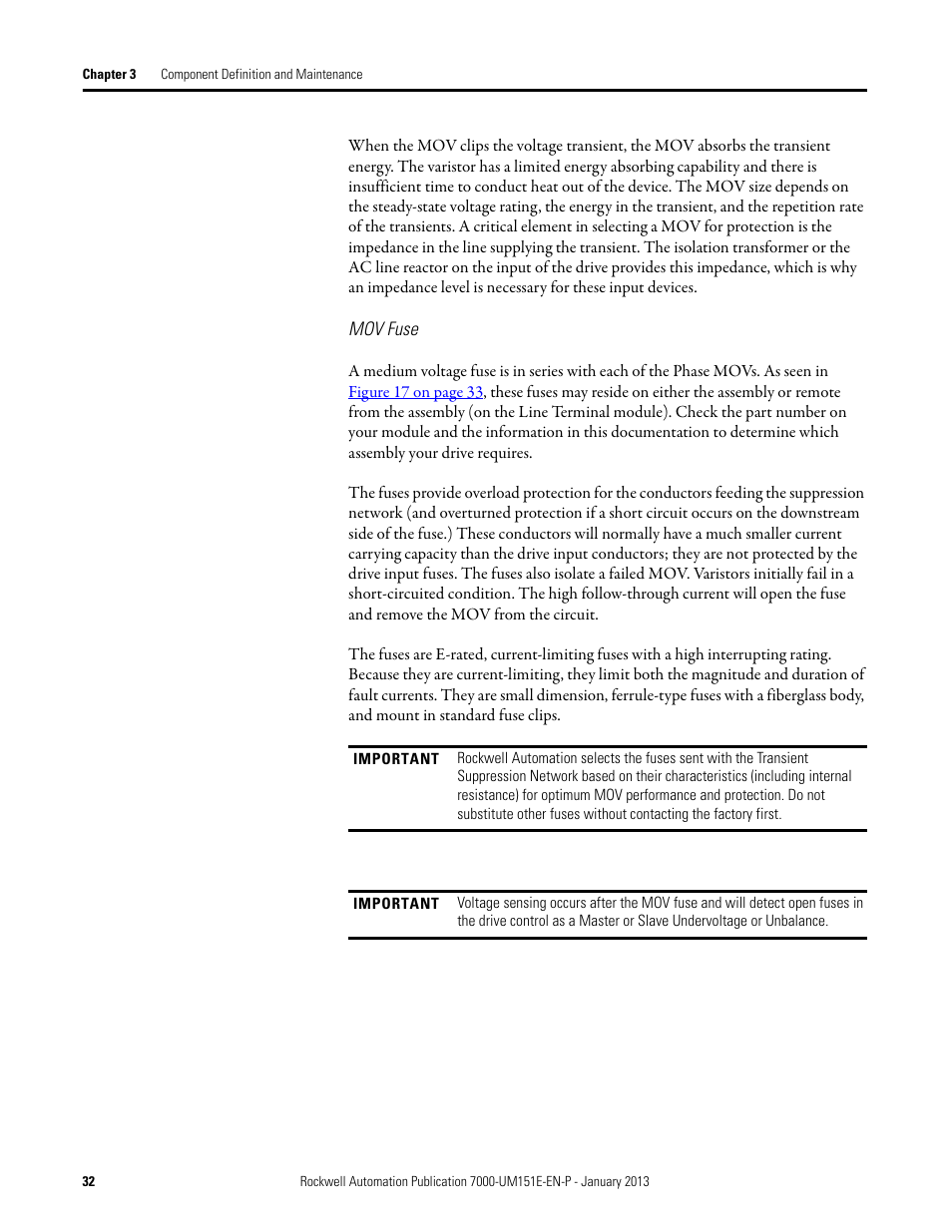 Mov fuse | Rockwell Automation 7000 PowerFlex Medium Voltage AC Drive (B Frame) - ForGe Control (PanelView 550) User Manual | Page 32 / 290