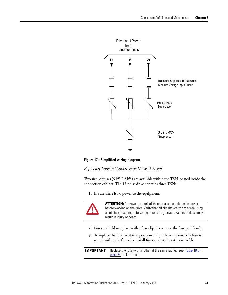 Replacing transient suppression network fuses | Rockwell Automation 7000 PowerFlex Medium Voltage AC Drive (B Frame) - ForGe Control (PanelView 550) User Manual | Page 33 / 290