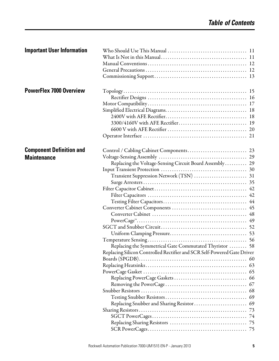 Rockwell Automation 7000 PowerFlex Medium Voltage AC Drive (B Frame) - ForGe Control (PanelView 550) User Manual | Page 5 / 290