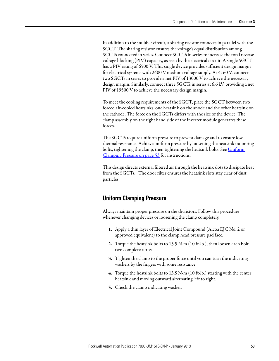 Uniform clamping pressure | Rockwell Automation 7000 PowerFlex Medium Voltage AC Drive (B Frame) - ForGe Control (PanelView 550) User Manual | Page 53 / 290