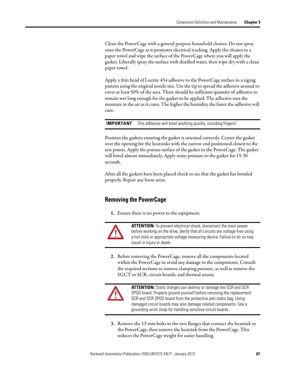 Removing the powercage | Rockwell Automation 7000 PowerFlex Medium Voltage AC Drive (B Frame) - ForGe Control (PanelView 550) User Manual | Page 67 / 290