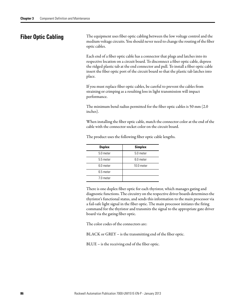 Fiber optic cabling | Rockwell Automation 7000 PowerFlex Medium Voltage AC Drive (B Frame) - ForGe Control (PanelView 550) User Manual | Page 86 / 290