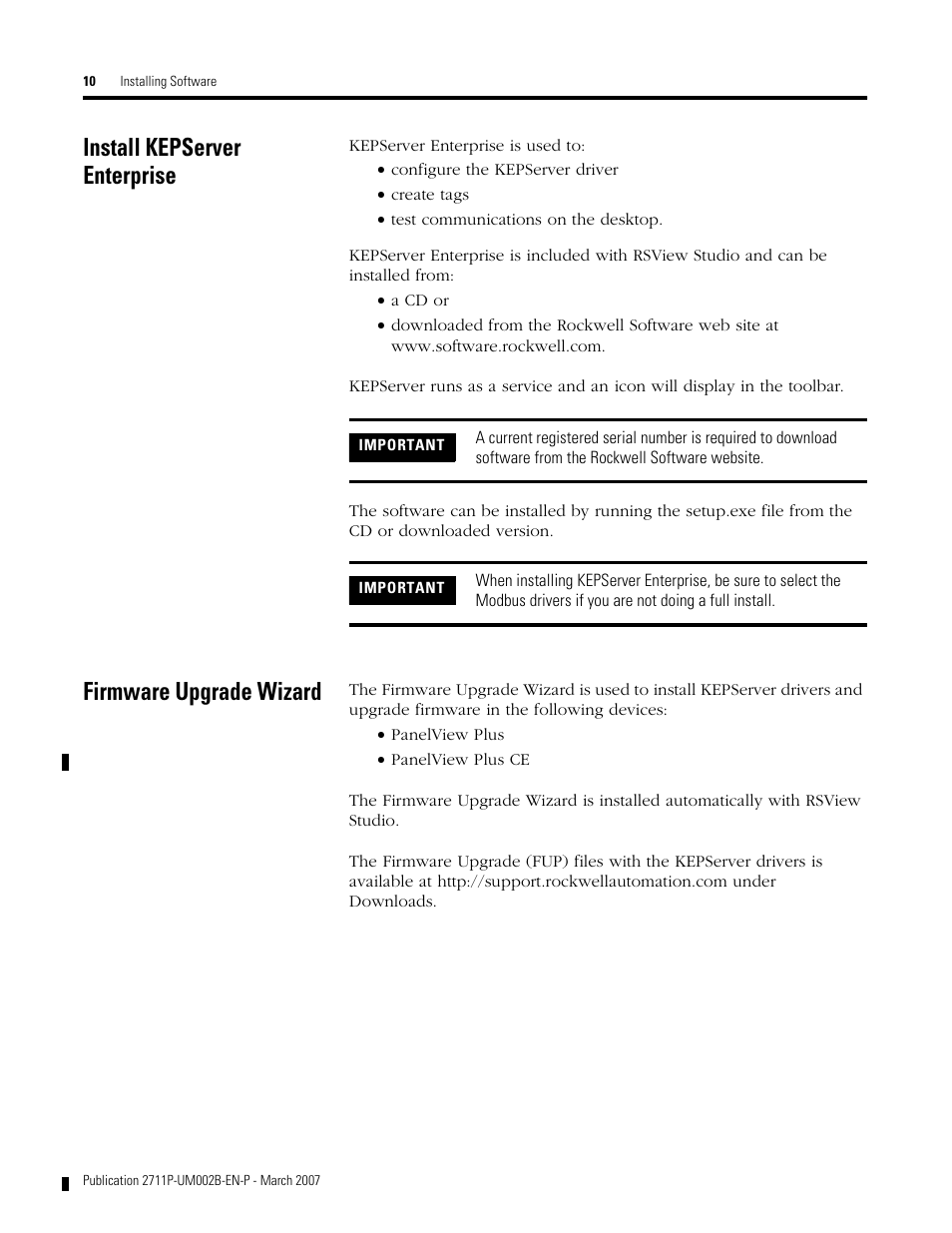 Install kepserver enterprise, Firmware upgrade wizard | Rockwell Automation 2711P Creating Modbus Applications User Manual | Page 10 / 92