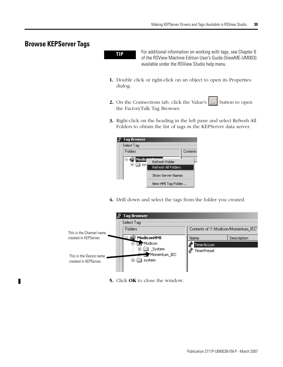 Browse kepserver tags | Rockwell Automation 2711P Creating Modbus Applications User Manual | Page 39 / 92