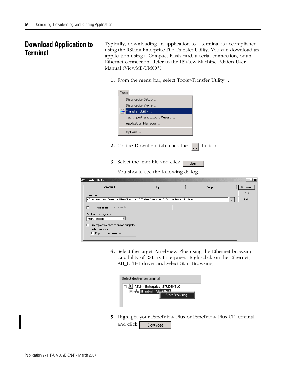 Download application to terminal | Rockwell Automation 2711P Creating Modbus Applications User Manual | Page 54 / 92