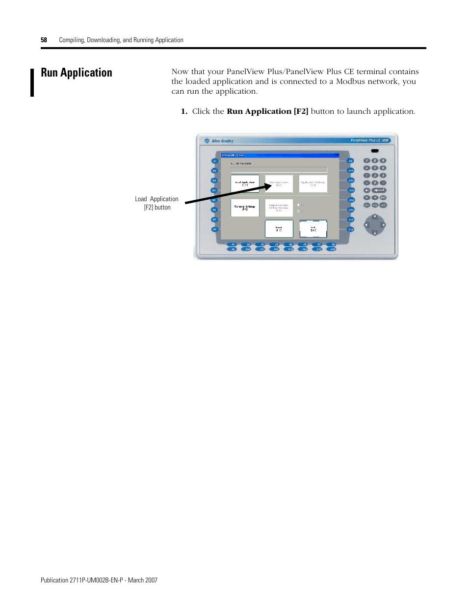 Run application | Rockwell Automation 2711P Creating Modbus Applications User Manual | Page 58 / 92