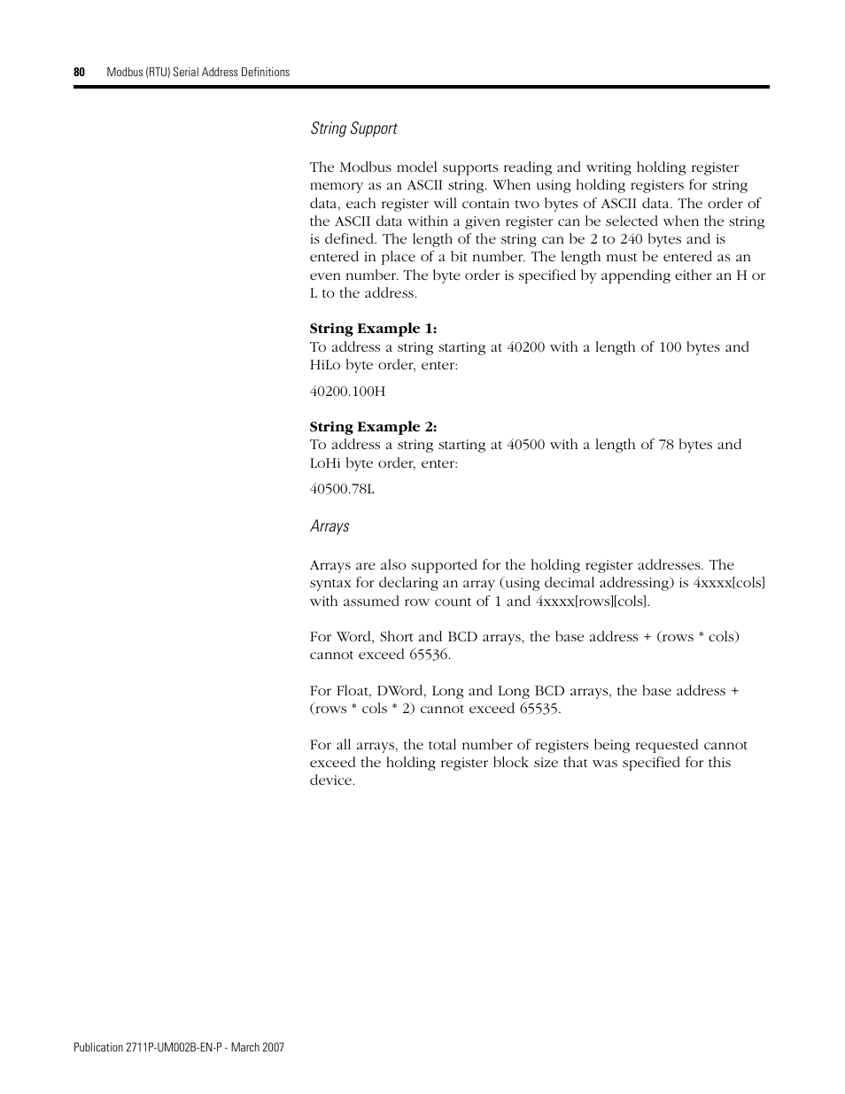 Rockwell Automation 2711P Creating Modbus Applications User Manual | Page 80 / 92
